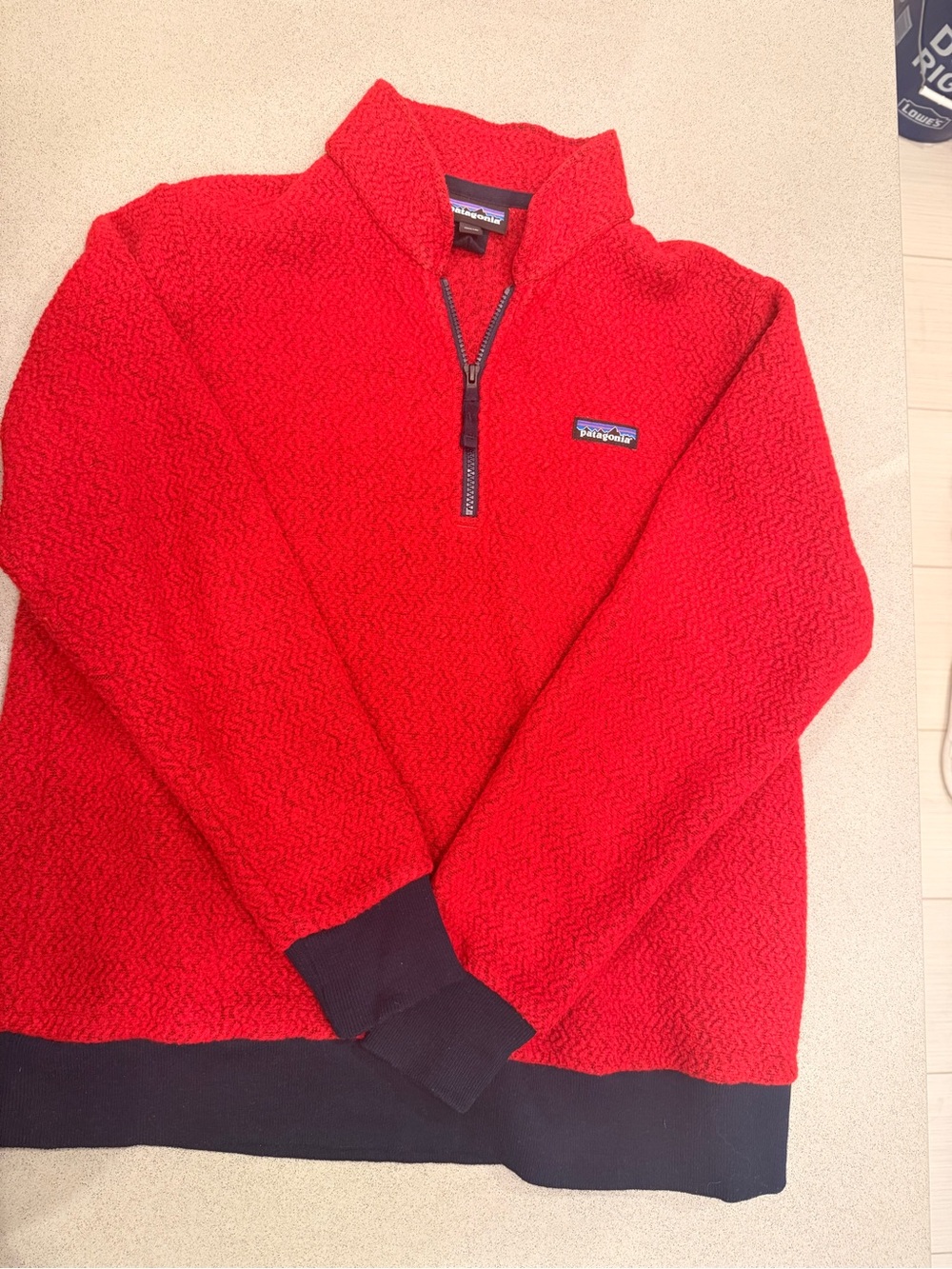 Patagonia Men’s Red Zip-Up Sherpa Fleece Sweater with Black Trim